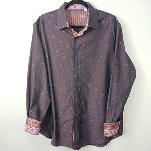 ROBERT GRAHAM BUTTON DOWN SHIRT, FLIP CUFF, DEEP WINE WITH PAISLEY DESIGN XL